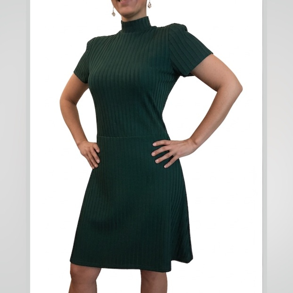 NWT Mi Ami Hunter Green Ribbed Skater Dress Mock Turtleneck Size Small